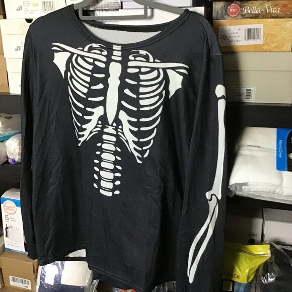 Women Costume Halloween Skeleton Pajama Size L Black - Picture 1 of 6
